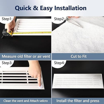 MERV 8 Air Vent Filters, 20" x 140"Cut to Fit Air Filter Material (100+ Filters),Electrostatic Triple Vent Filter for Floor, Ceiling, HVAC Furnace Vents, Includes 48 Adhesive Hook Tape