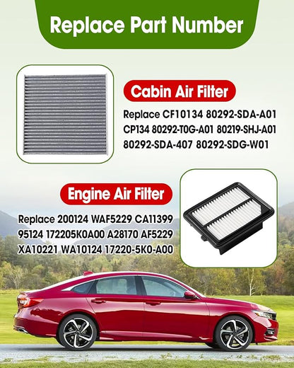 Cabin Air Filter Replace CF10134 & Engine Air Filter Replace CA11399 Compatible with Honda Accord L4 2.0L Hybrid 2014-2015 2017-2022