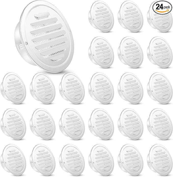 Zonon 24 Pcs Stainless Steel Soffit Vents 4 Inch Round Dryer Vent Cover with Mesh Screen for Home Outdoor Bathroom Wall Ceiling Outside Exterior Exhaust (White)