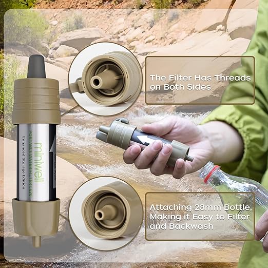Miniwell L630 Portable Water Filter with Upgraded Vacuum Packaging - 25 Year Storage, Long Lasting and Versatile Usage Options, 2 Pack Filters,Bucket Connectors and Hoses