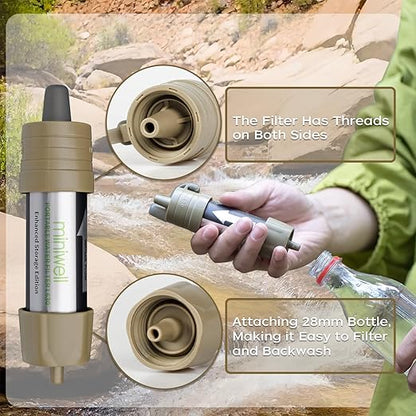 Miniwell L630 Portable Water Filter with Upgraded Vacuum Packaging - 25 Year Storage, Long Lasting and Versatile Usage Options, 2 Pack Filters,Bucket Connectors and Hoses