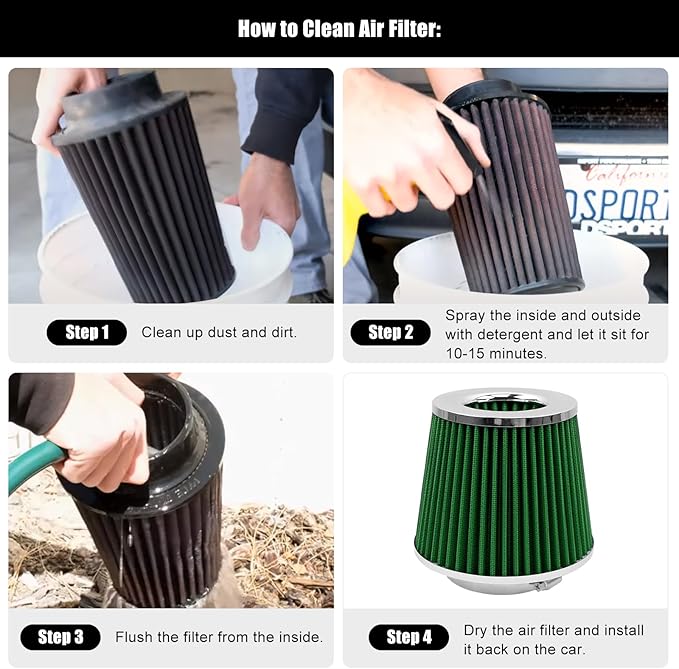 RYANSTAR RACING 89mm 3.5" High Flow Round Tapered Cone Cool Air Filter Cleaner with Top Filter Design Short 150mm tall Green