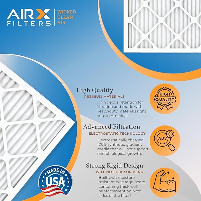 16.375x21.5x1 Air Filter MERV 11 Rating, 12 Pack of Furnace Filters Comparable to MPR 1000, MPR 1200 & FPR 7 - Made in USA by AIRX FILTERS WICKED CLEAN AIR.
