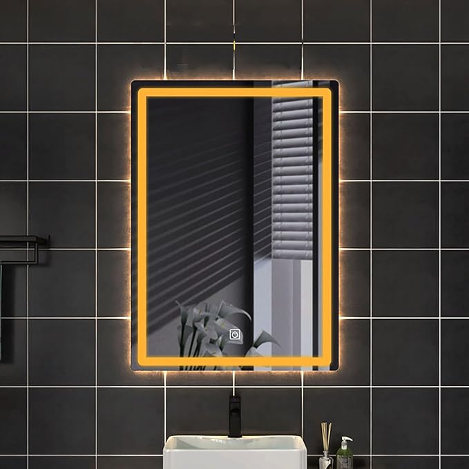 500 X800 mm Illuminated Backlit LED Bathroom Mirror, Wall Mounted Multifunction Bathroom Vanity Mirror with Lights and Demister Pad, Energy-Saving Illuminated Smart Mirror