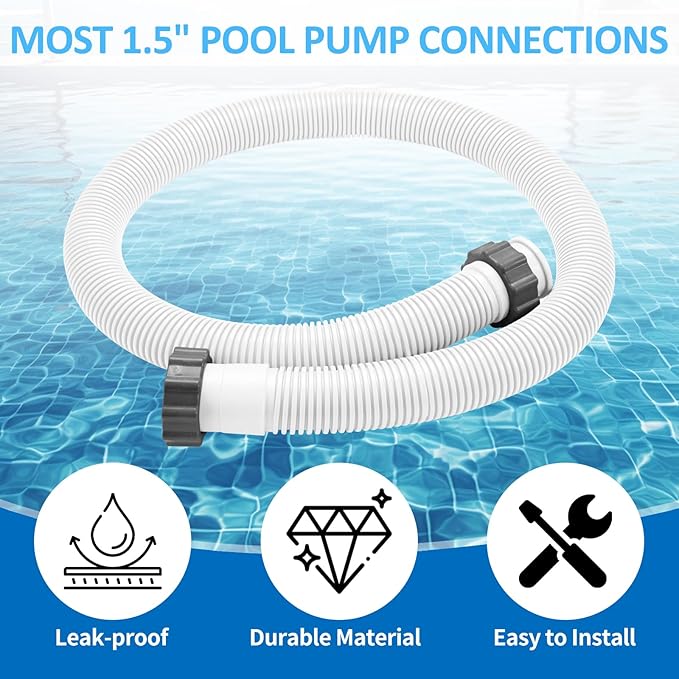 2-Pack 1.5 Inch Pool Pump Hose Replacement for Above Ground Pools, 59" Long Flexible PE Pool Filter Hose for Most 1.5 Inch Diameter Sand Filters & Saltwater Systems Includes 4 Washers (White)