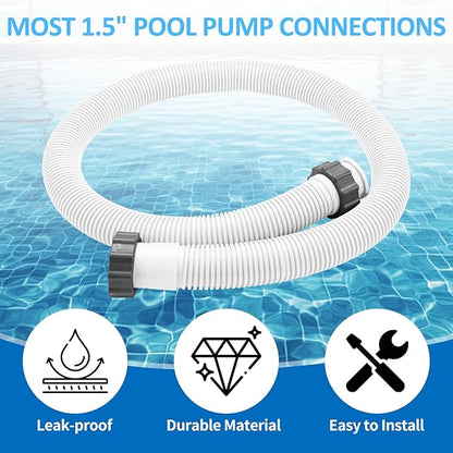 2-Pack 1.5 Inch Pool Pump Hose Replacement for Above Ground Pools, 59" Long Flexible PE Pool Filter Hose for Most 1.5 Inch Diameter Sand Filters & Saltwater Systems Includes 4 Washers (White)