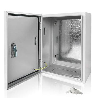 Electrical Box 20 x 16 x 6 Inch Indoor Outdoor Electrical Enclosure Box Steel Junction Box Wall Mounted Universal Electrical Project Box with Safety Locks and Mounting Plates