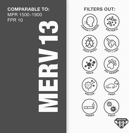 Aerostar 15x25x1 MERV 13 Pleated Air Filter, AC Furnace Air Filter, 6 Pack (Actual Size: 14 1/2" x 24 1/2" x 3/4")