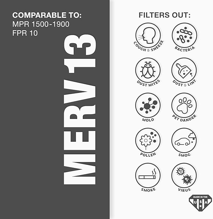 Aerostar 14x30x1 MERV 13-6 Count - Pleated Furnace & Air Conditioner Filters - Removes Bacteria, Dust, Cold & Flu Germs, Lint, Mold, Pet Dander, Allergy-Causing Pollen, Smog, Smoke & Viruses