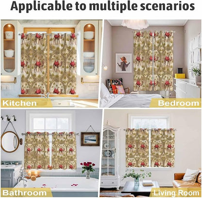 2 Panel Kitchen Cafe Curtains, Desert Camels Sunlight Filtering Nature Air Through, Home Decor Window Covering Tier Curtains for Living Room 104W x 96L inch Tropical Palm Trees Sand Cords Brown