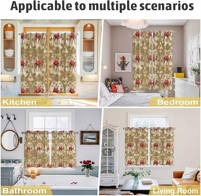 2 Panel Kitchen Cafe Curtains, Desert Camels Sunlight Filtering Nature Air Through, Home Decor Window Covering Tier Curtains for Living Room 104W x 90L inch Tropical Palm Trees Sand Cords Brown