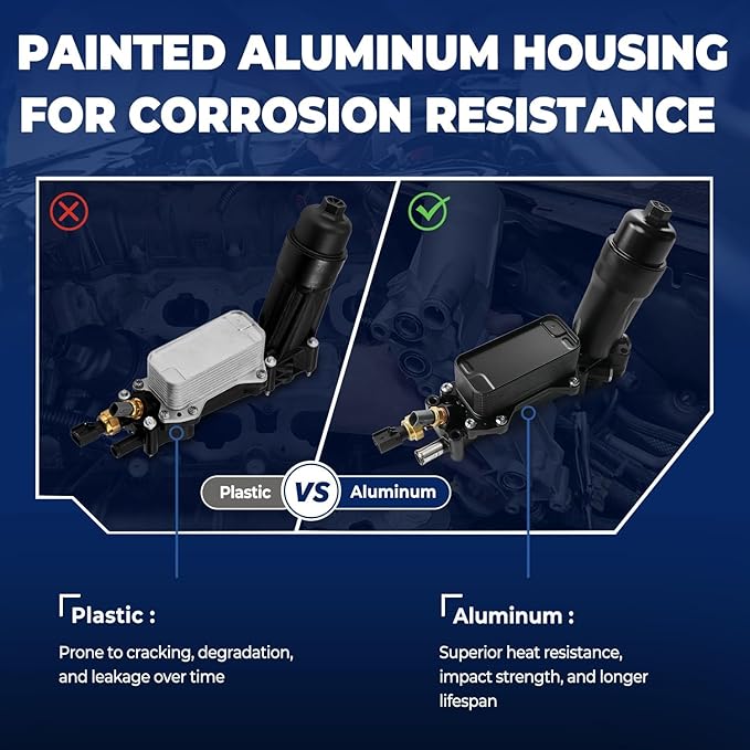 Upgrade Aluminum Engine Oil Cooler Oil Filter Housing for 2011-2016 Jeep Wrangler Grand Cherokee Dodge Challenger Charger Journey Caravan Durango Chrysler 300 200 Town Country Ram 3.6L 926-876 926-959