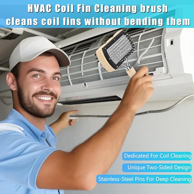 3 Pcs HVAC Coil Cleaning Brush & Fin Straightener Kit, Metal AC Fin Comb,Double-Sided Coil Brush,Coil Cleaning Tool - for MIni Splits,Refrigerator Coils,Condenser, Evaporator Coil Cleaning
