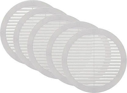 Vent Systems 8" Inch (Opening Dimensions) - Pack of 5 - White Soffit Vent Cover - Plastic Round Air Vent Grille - Built-in Mesh Screen - HVAC Register Louver for Bathroom, Home, Kitchen
