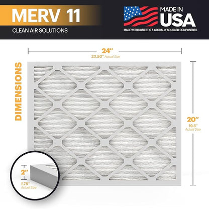 BNX TruFilter 20x24x2 Air Filter MERV 11 (4-Pack) - MADE IN USA - Allergen Defense Electrostatic Pleated Air Conditioner HVAC AC Furnace Filters for Allergies, Dust, Pet, Smoke, Allergy MPR 1200 FPR 7