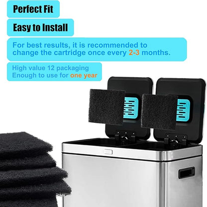12 Pack Replacement Odor Absorbing Filter Refills for Home Zone Living Kitchen Trash Can, Activated Charcoal Deodorizer Compatible with Home Zone Living CleanAura Odor Control Compartments