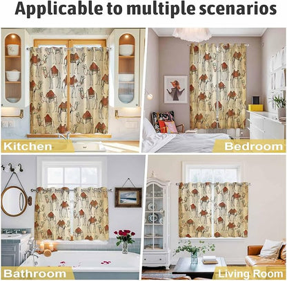 2 Panel Kitchen Cafe Curtains, Desert Sand Camel Sunlight Filtering Nature Air Through, Home Decor Window Covering Tier Curtains for Living Room 104W x 52L inch Summer Tropical Animals Vintage Beige