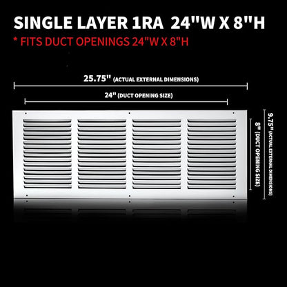 24x8 Return Air Grille(Duct Opening Size),Air Return Vent Cover,Flat Vent Cover,Rejillas De Aire Acondicionado para Casa,Return Air Grilles,Outer Dimensions:25.75"Wx9.75"H(24"W x 8"H, Duct Opening)