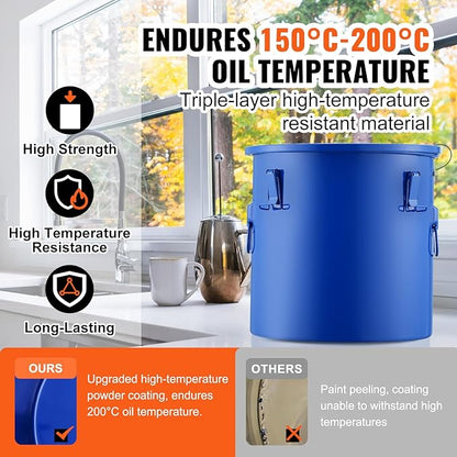 VEVOR Fryer Grease Bucket, 8 Gal Oil Disposal Caddy Carbon Steel Fryer Oil Bucket with Rust-Proof Coating, Oil Transport Container with Lid, Lock Clips, Filter Bag for Hot Cooking Oil Filtering
