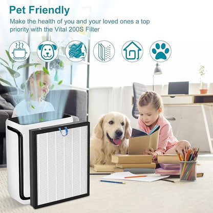 Vital 200S Replacement Filter Compatible for LEVOIT Vital 200S&Vital 200S-P, 3 in 1 Filtration, Particle Dust Pet Dander Filter&Smoke Smell Odor Activated Carbon Filter, Vital 200S-RF, 2Pack, White