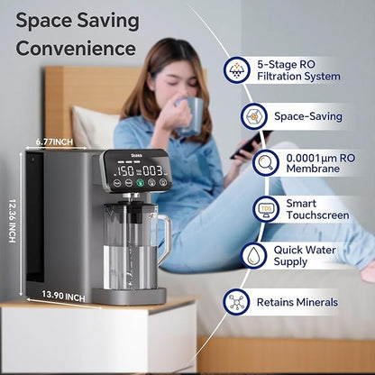 Stokk E1 Reverse Osmosis Water Filter Countertop, 5 Stage RO Water Filter System with Remineralization Glass Pitcher, NSF/ANSI 58&372, Portable No Installation Water Purifier for Home Office