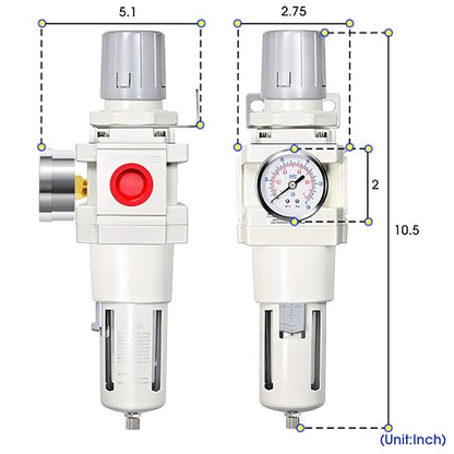 TAILONZ PNEUMATIC 3/4 Inch NPT Manual Drainage Air Filter Pressure Regulator Combo Piggyback, Air Tool Compressor Filter with Gauge AW4000-06