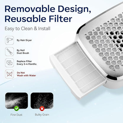 Makartt Cordless Nail Dust Collector: Rechargeable Fan Nail Vacuum with 4000RPM Adjustable Suction, Reusable Filter, 5H Battery, Portable Quiet Dust Extractor for Home Acrylic Gel Dip Powder, Sylvee