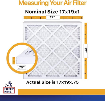 Filter King 17x19x1 Air Filter | 6-PACK | MERV 13 HVAC Pleated A/C Furnace Filters | MADE IN USA | Actual Size: 17 x 19 x .75"