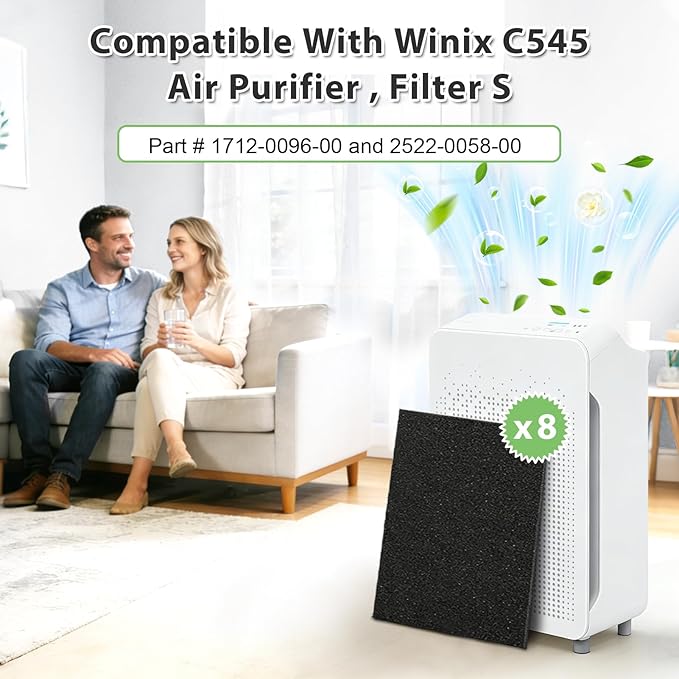 Activated Carbon Pre Filter Replacement - Compatible with Winix Air Purifier Filters Replacement C545 - Filter S 1712-0096-00 and 2522-0058-00, Absorb Odors and Freshen the Air (8-Pack)