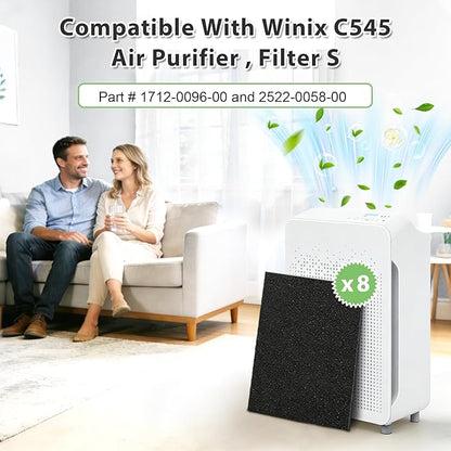 Activated Carbon Pre Filter Replacement - Compatible with Winix Air Purifier Filters Replacement C545 - Filter S 1712-0096-00 and 2522-0058-00, Absorb Odors and Freshen the Air (8-Pack)