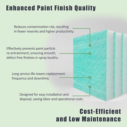 Spray Booth Capture Filter (20x20 in, 50/case) - Fiberglass Exhaust Air Filter Green, 15g Paint Booth Filter