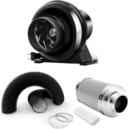 iPower 4 Inch 195 CFM Inline Fan, Air Circulation Vent Blower, Air Carbon Filter and 8 Feet Flexible Ducting for Grow Tent Ventilation, Exhaust, HVAC Heating Cooling