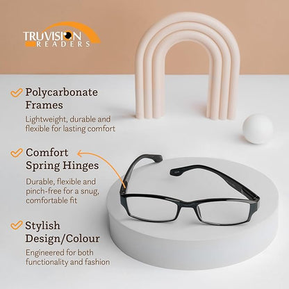 TruVision Readers Reading Glasses, Comfort Spring Hinges for Men and Women, 9501HP