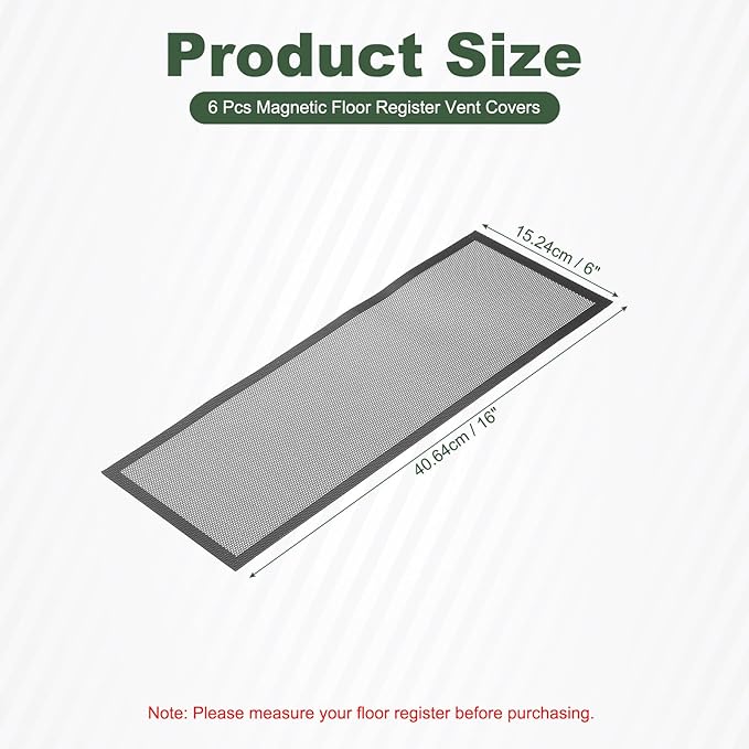 YOKIVE 6 Pcs Magnetic Floor Vent Covers, Floor Register Cover PVC Mesh Air Vent Screen Filters, Great for Home Floor, Wall, Ceiling, Catch Debris Hair Dust (Black, 16-Inch x 6-Inch)
