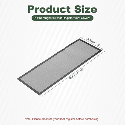 YOKIVE 6 Pcs Magnetic Floor Vent Covers, Floor Register Cover PVC Mesh Air Vent Screen Filters, Great for Home Floor, Wall, Ceiling, Catch Debris Hair Dust (Black, 16-Inch x 6-Inch)