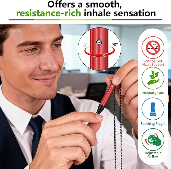 ASTOFLI Breathing Necklace for Anxiety Relief – Flavored Air Breathe Necklace, Breath Free Stress Relief Device with Flavor, Meditation Jewelry Gifts for Women and Men, Stainless Steel