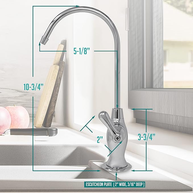 Metpure Non-airgap NSF Certified RO Faucet Reverse Osmosis Drinking Water Filtration System Water Dispenser Spout (Chrome). Vase Style with Faucet Wrench.