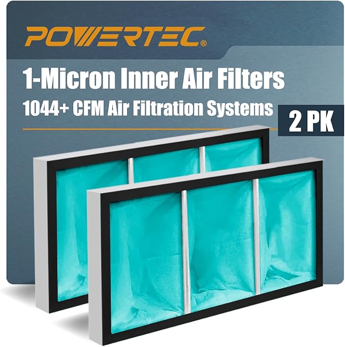 POWERTEC 1 Micron Inner Air Filters for WEN 3417 Filter Replacement, POWERTEC AF1045/AF1044, WEN 1044 1270 CFM Woodworking Air Filtration System (3415/3416/AF1270), 2PK (Color May Vary) (75019-P2)