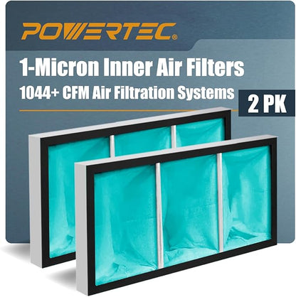 POWERTEC 1 Micron Inner Air Filters for WEN 3417 Filter Replacement, POWERTEC AF1045/AF1044, WEN 1044 1270 CFM Woodworking Air Filtration System (3415/3416/AF1270), 2PK (Color May Vary) (75019-P2)