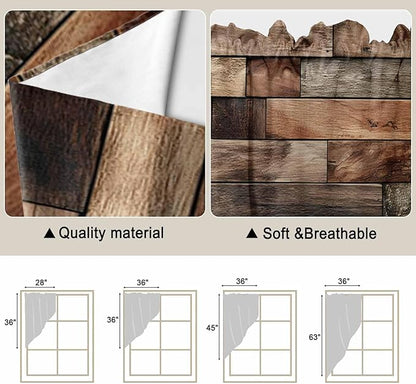Western Barn Door Swag Valances for Windows, Vintage Farmhouses Wooden Door Brown Rod Pocket Kitchen Curtains Valance, Kitchen Window Curtains Swag for Cafe Bathroom Living Room, 2 Panels, 36x45 inch