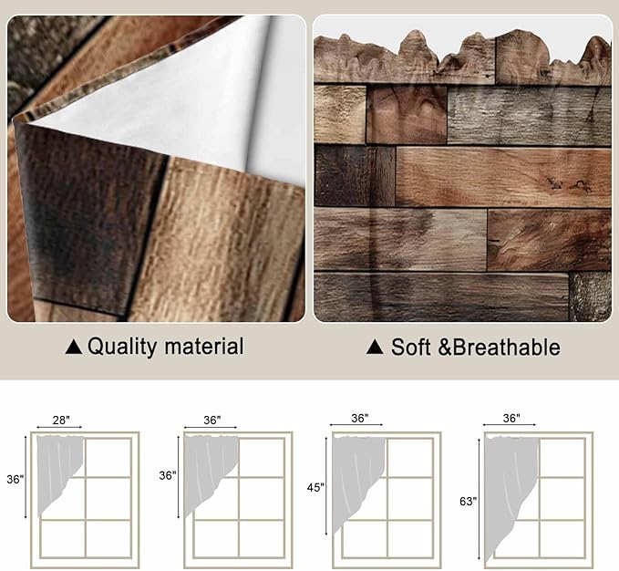 Western Barn Door Swag Valances for Windows, Vintage Farmhouses Wooden Door Brown Rod Pocket Kitchen Curtains Valance, Small Window Curtains Swag for Cafe Bathroom Living Room, 2 Panels, 36x36 inch