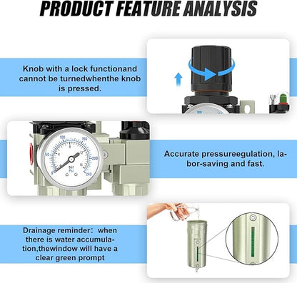 3/4" NPT Heavy Duty Industrial Grade 4 Stage Air Drying System,Coalescing Filter,Particulate Filter,Double Desiccant Dryer and Air Regulator,Manual Drain,For Plasma Cutter and Paint Spray