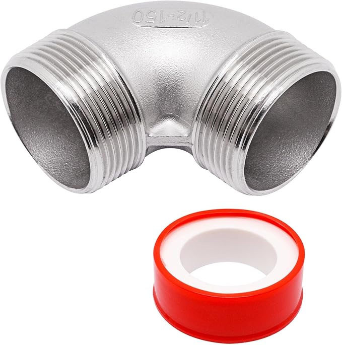90 Degree Elbow 1PCS, 1-1/2" NPT Male X 1-1/2" NPT Male 304 Stainless Steel Pipe Fitting, Connector Coupler Apply to Outdoor Garden Industrial