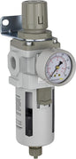 PneumaticPlus SAW400-N04BG Compressed Air Filter Regulator Piggyback Combo 1/2" NPT - Poly Bowl, Manual Drain, Bracket, Gauge