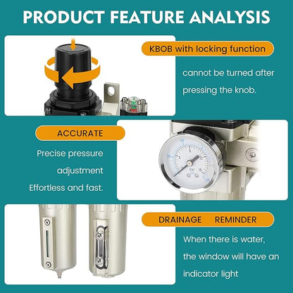 1/2" NPT Industrial Air Dryer for Compressor,3 Stage Air Compressor Water Separator System,Filter Oil Water Separator Dryer for Plasma Cutter and Paint Spray,Manual Drain