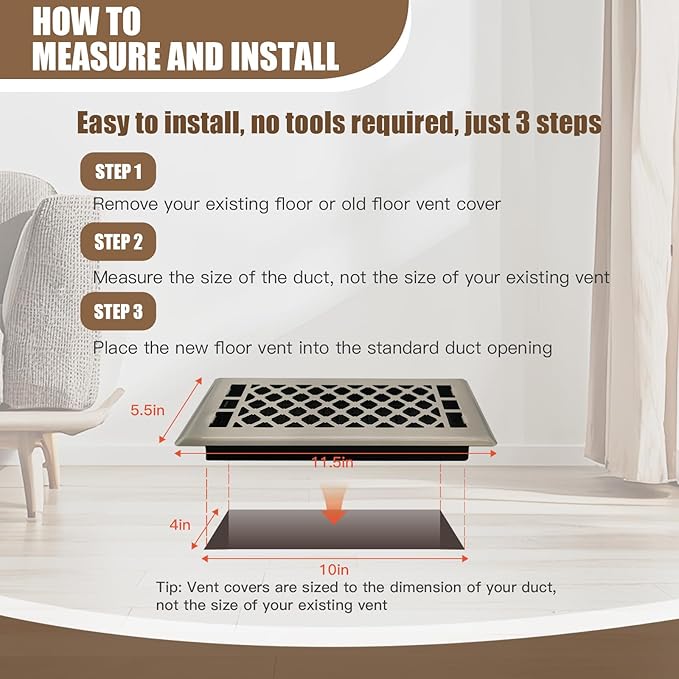 Floor Register AC Vents Brushed Nickel Color 4x10 Inch Air Vents Floor Vents Register Decorative Registers Grilles Air Vents for Floor Baseboard Register Vent