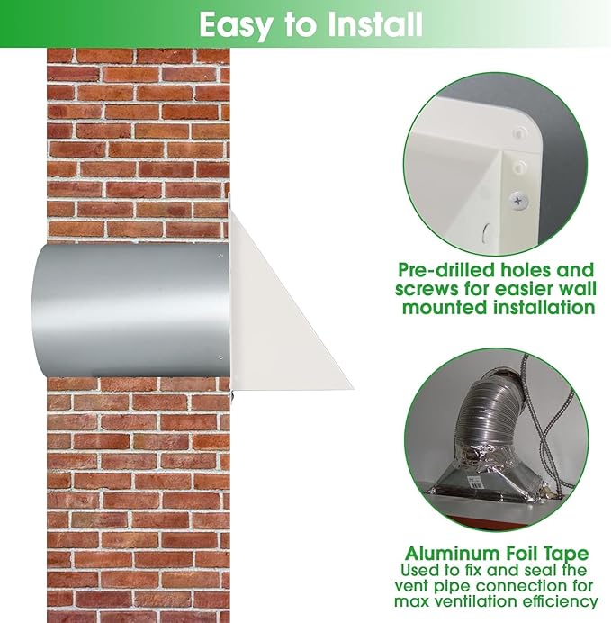 7 Inch Hooded Wall Vent with Mesh and Damper,7'' Exhaust Vent Cover Cap Outside,Wall Vent Hood Duct Cap Exterior for Kitchen Range Hood/Dryer/Laundry/Bathroom Exhaust Fan Vent,Galvanized Steel,White