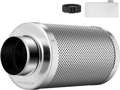 VIVOSUN 6 Inch Air Carbon Filter Smelliness Control with Australia Virgin Charcoal for Inline Duct Fan, Grow Tent, Pre-Filter Included, Reversible Flange 6"x 16"