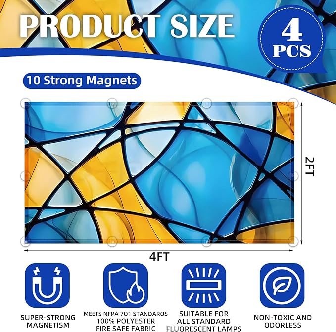 4 Pcs Fluorescent Light Covers - Classroom, Office 4 x 2 Feet Flame Retardant Magnetic Covers for Ceiling Lights Filters (Colorful Art)