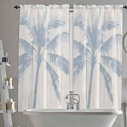 Summer Coconut Tree on Vintage Wood Grain Window Valance Curtains, Seaside Plants Light Filtering Kitchen Valance with 3-inch Rod Pocket for Living Room Bathroom Bedroom,2 Panel,52x72In